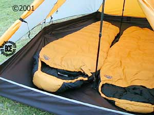 Black Diamond Betamid, front view with two sleeping bags inside