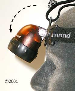Black Diamond Space Shot Headlamp, view of headlamp up and down adjustment