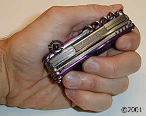 leatherman juice xe6 thunder - in hand; closed; side view