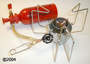 msr dragonfly multi-fuel stove, view of stove assembled with bottle