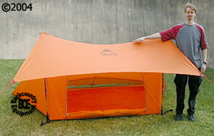 MSR Missing Link 3-Season 2-Person tent; Model Standing Beside
