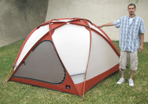 MSR StormKing mountaineering tent, view of model showing height