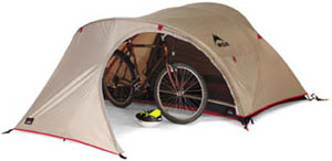MSR Velo tent, tent with fly and bike in vestibule