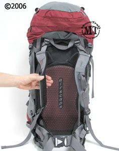 Osprey Ariel 65 women's backpack: view of harness and backpanel